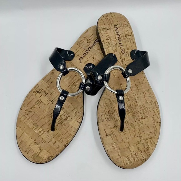 Bernardo Jelly Thong Sandals in Black/Cork/Silvertone Size 10 - Picture 7 of 7